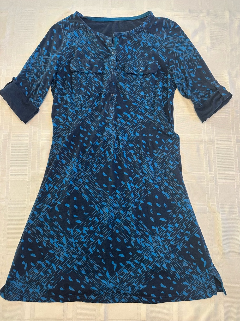 Patagonia Kamala Henley Safari 3/4 Sleeve Dress Blue Casual Cotton Medium M